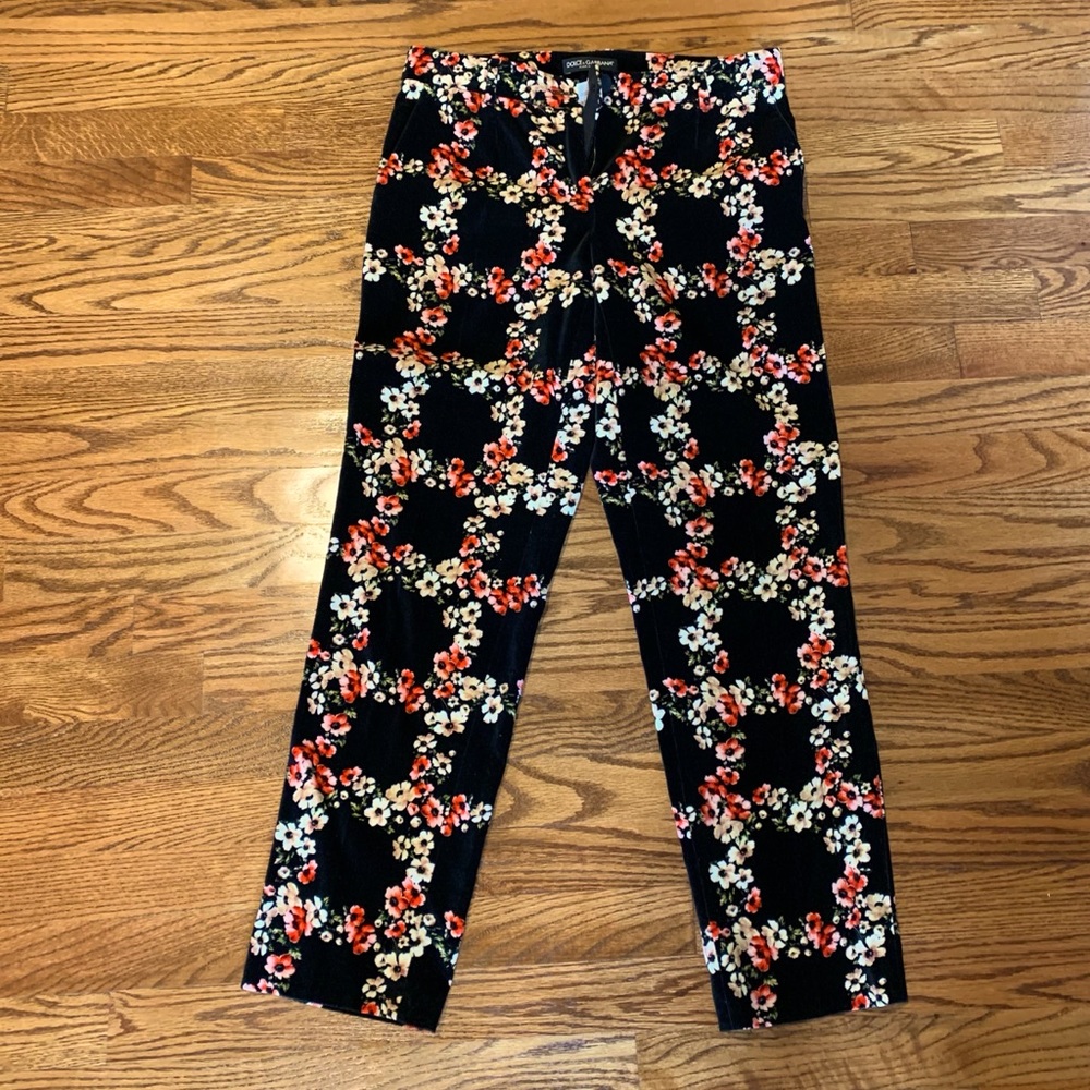 Dolce & Gabbana Velvet Floral Trousers
